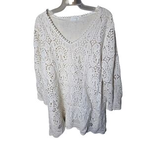 Adiva Boho Crochet Cream Tunic Neutral Blouse Size 1X